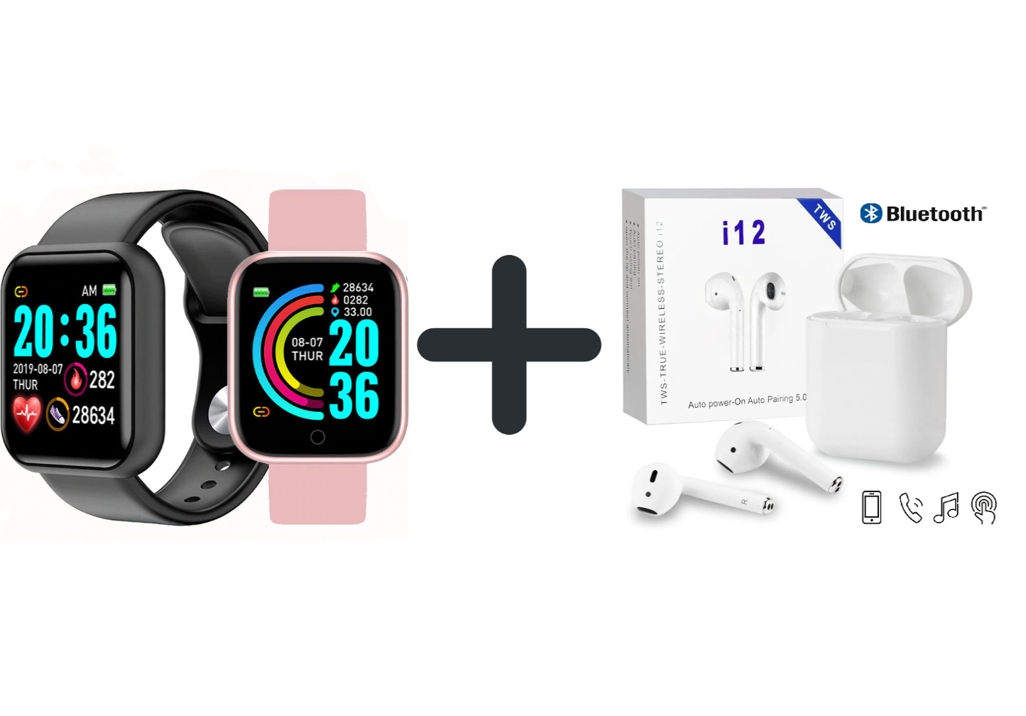 Combo Reloj Inteligente + Audífonos Inalámbricos Bluetooth